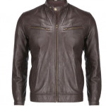 Brown Mens Pure Sheep Leather Zipper Jacket