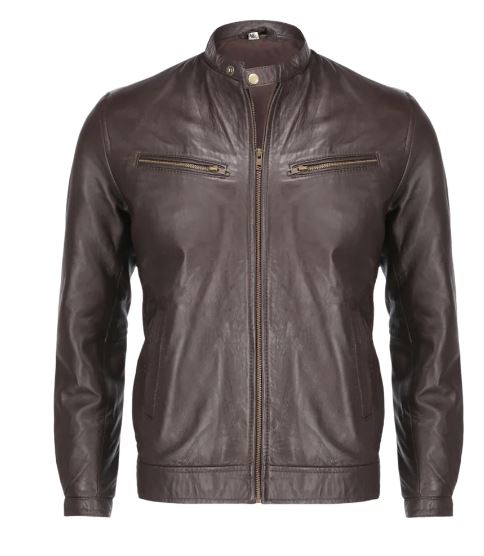 Brown Mens Pure Sheep Leather Zipper Jacket