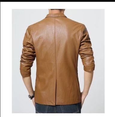 Brown Leather Blazer Coat For Men In Faux