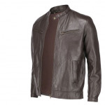 Brown Mens Pure Sheep Leather Zipper Jacket