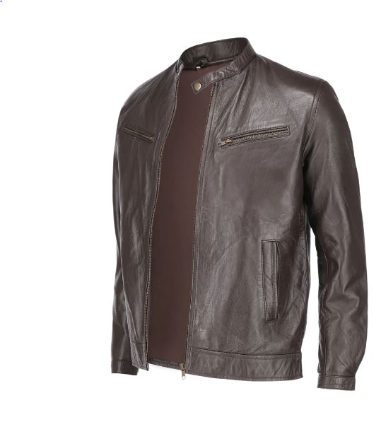 Brown Mens Pure Sheep Leather Zipper Jacket