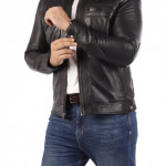 Men's Casual Signature Diamond Lambskin Leather Jacket-Black