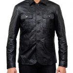 5-Button Men Lambskin Leather Blazer-Black