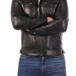 Men's Casual Signature Diamond Lambskin Leather Jacket-Black