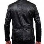 5-Button Men Lambskin Leather Blazer-Black