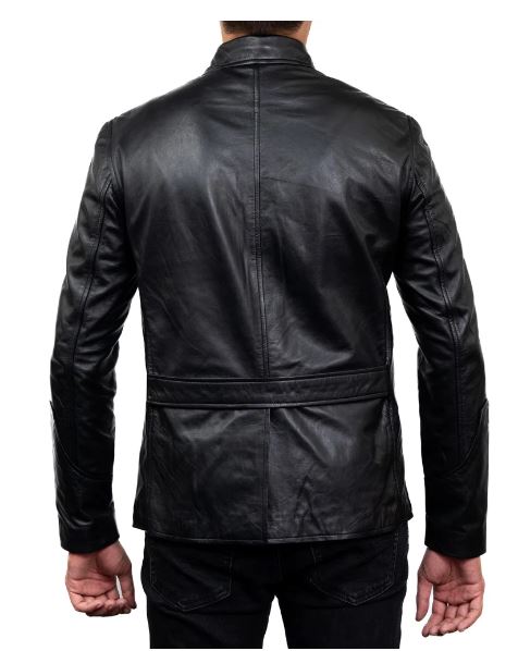 5-Button Men Lambskin Leather Blazer-Black