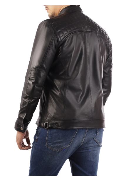 Men's Casual Signature Diamond Lambskin Leather Jacket-Black