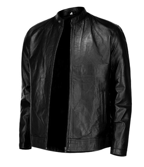 Black Mens Pure Sheep Leather Zipper Jacket