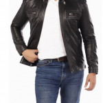 Men's Casual Signature Diamond Lambskin Leather Jacket-Black